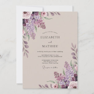 Invitation Mariage Fleur de Lilas Poussiéreux