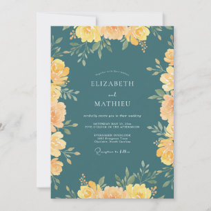 Invitation Mariage Fleur de mariage en or et sarcelle tendre