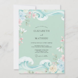 Invitation Mariage Fleur de Mint Aqua