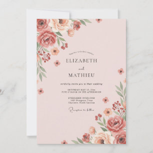 Invitation Mariage Fleur de Pêche en Terre Cuite Chaude et Sa
