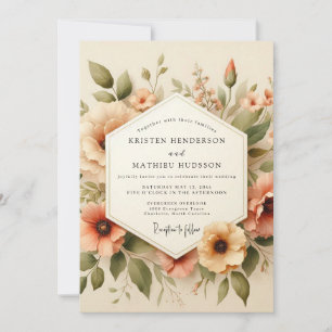 Invitation Mariage Fleur de Pêche Vintage