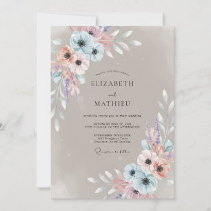 Invitation Mariage Fleur de Pêcher Bleu