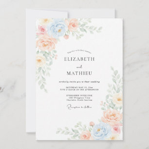 Invitation Mariage Fleur de Pêcher Douce Azur