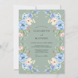 Invitation Mariage Fleur de Pervenche Céladon de Bois