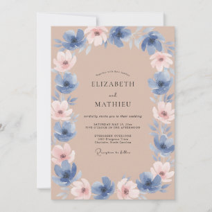 Invitation Mariage Fleur de Pervenche Taupe