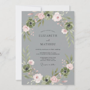 Invitation Mariage Fleur de Pétale Rouge Cerise sur Fond Ardo