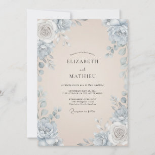 Invitation Mariage Fleur de Pivoine Champagne Teinte d'Ardois