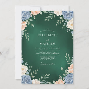 Invitation Mariage Fleur de Pivoine Émeraude Sombre
