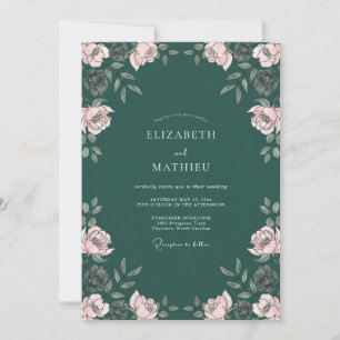Invitation Mariage Fleur de Poésie Vert Profond