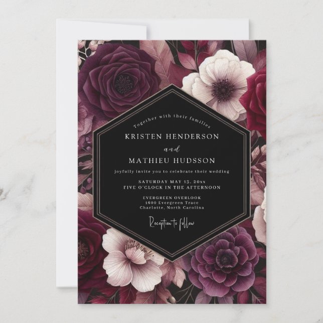 Invitation Mariage Fleur de Prune Gothique (Devant)