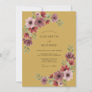 Invitation Mariage Fleur de Prunellier Doré Moutarde