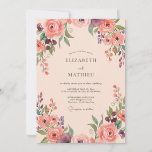 Invitation Mariage Fleur de Prunier Saumon Sauvage