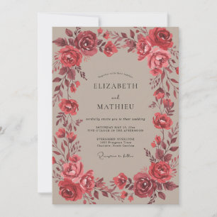 Invitation Mariage Fleur de Rose Chaude Cramoisi