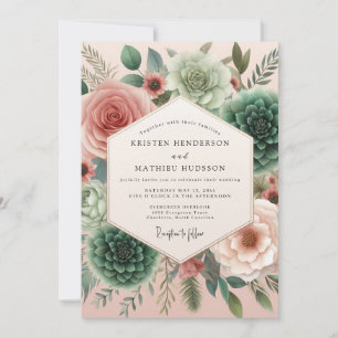 Invitation Mariage Fleur de Rose sarcelle