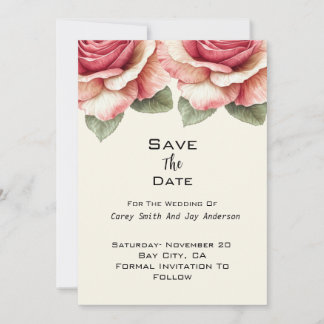 Invitation Mariage Fleur de Rosier Rose Pâle Démodé