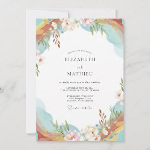 Invitation Mariage Fleur de Saisons Ciel Abricot