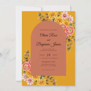 Invitation Mariage Fleur de Sauvageon Terracotta Assourdi Mou