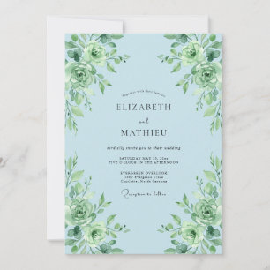Invitation Mariage Fleur de Succulente Bleu Ciel