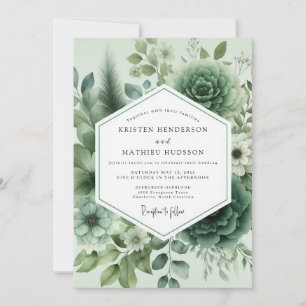 Invitation Mariage Fleur de Succulente Vert Sauge
