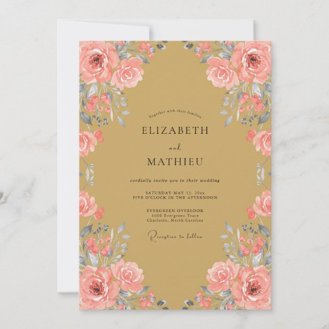 Invitation Mariage Fleur de Teint Ocre (Devant)