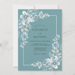 Invitation Mariage Fleur de Thé Acier