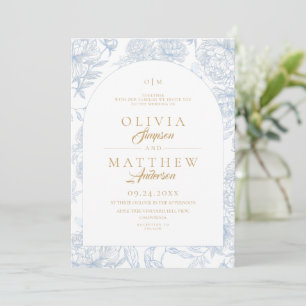 Invitation Mariage Fleur De Toile Française Bleu Poussiéreux 