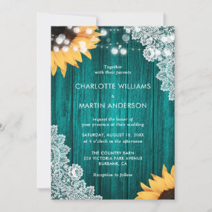 Invitation Mariage Fleur de Tournesol en Bois de Lace Floral 