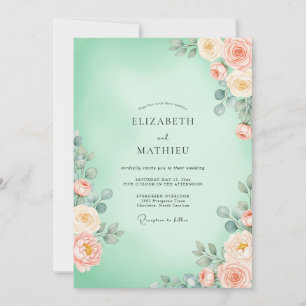 Invitation Mariage Fleur de Vert Menthe