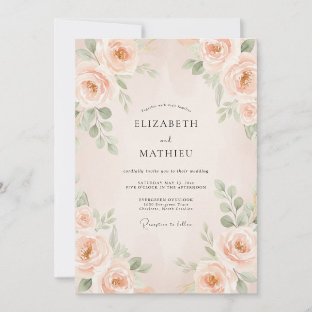Invitation Mariage Fleur Délicate de Pêche (Devant)