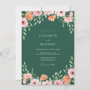 Invitation Mariage Fleur des Champs Corail Émeraude