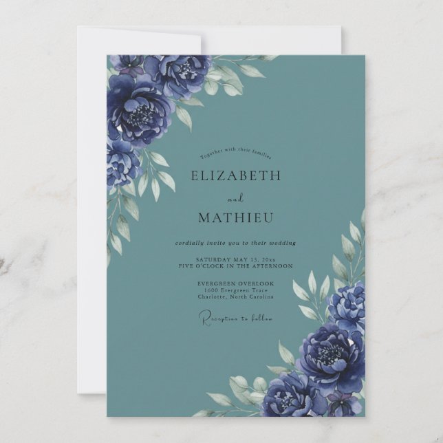 Invitation Mariage Fleur d'Indigo Ardoise (Devant)