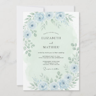 Invitation Mariage Fleur Discrète Bleu Poudre