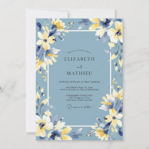 Invitation Mariage Fleur Dorée Ardoise