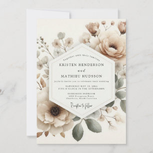 Invitation Mariage Fleur Épousée Beige