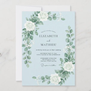 Invitation Mariage Fleur Éthérée Bleu Clair