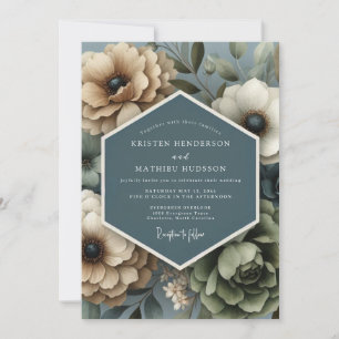 Invitation Mariage Fleur Flétrie Ardoise Beige