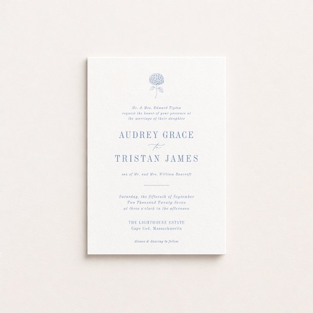 Invitation MARIAGE Fleur Hydrangea Bleu (Créateur téléchargé)