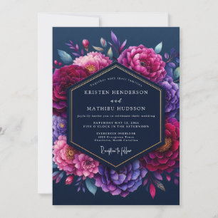 Invitation Mariage Fleur Indigo aux Tons de Bijoux