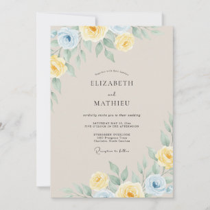 Invitation Mariage Fleur Jaune Bleu Pâle