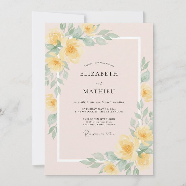 Invitation Mariage Fleur Jaune Douce (Devant)