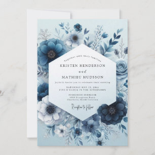 Invitation Mariage Fleur Monochrome Navy