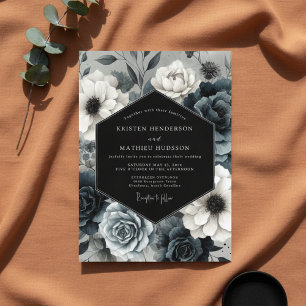 Invitation Mariage Fleur Nocturne Bleu Ardoise