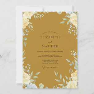 Invitation Mariage Fleur Pâle Peinte en Ocre