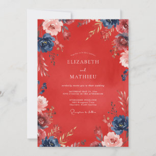 Invitation Mariage Fleur Peinte Écarlate