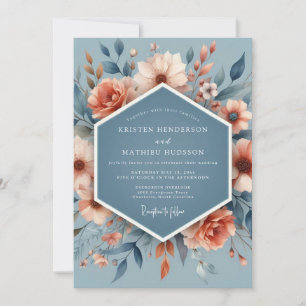 Invitation Mariage Fleur Poétique Slate Peach