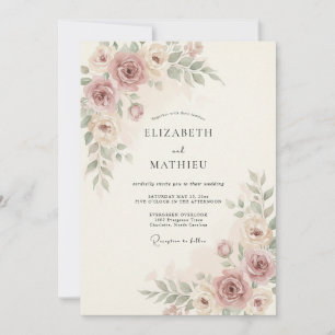 Invitation Mariage Fleur Poudrée Rose Peinte