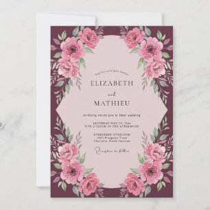 Invitation Mariage Fleur Poussiéreuse Rose Prune