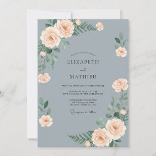 Invitation Mariage Fleur Romantique Bleu Ardoise