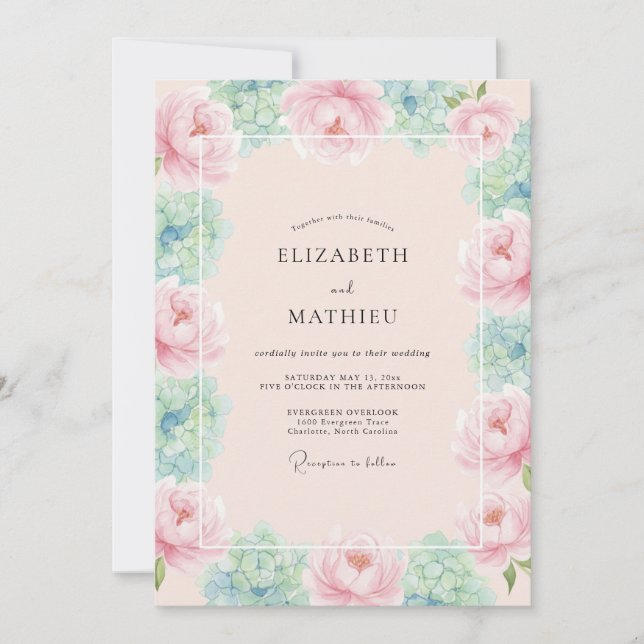 Invitation Mariage Fleur Rose (Devant)