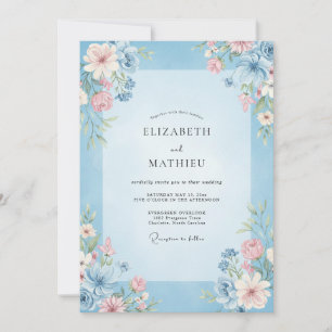 Invitation Mariage Fleur Rose Bleuet